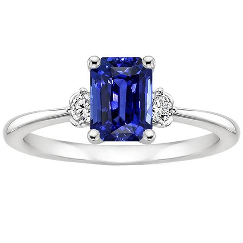 Engagement Ring 3 Stones Radiant Ceylon Sapphire & Diamond 3.50 Carats - Gemstone Ring-harrychadent.ca