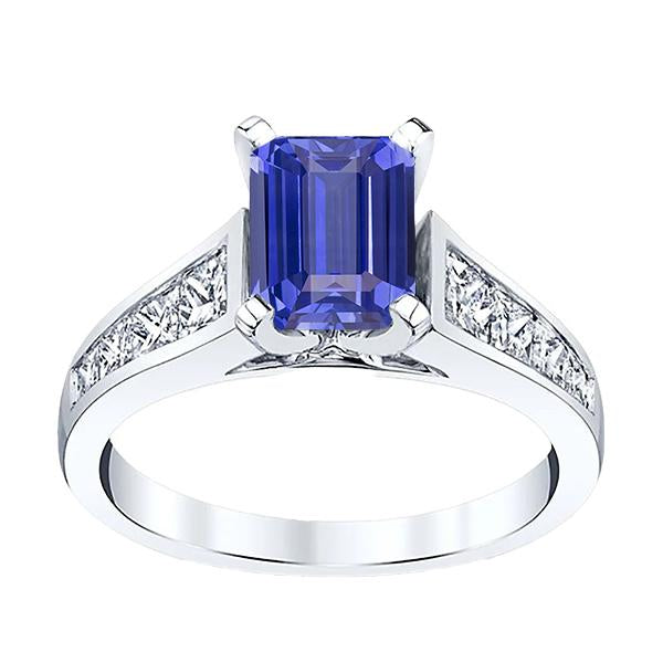 Engagement Ring Emerald Ceylon Sapphire Channel Set Diamonds 3 Carats - Gemstone Ring-harrychadent.ca