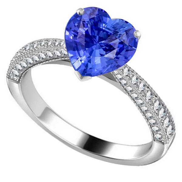Gemstone Blue Sapphire Ring 4 Carats Multi Row Pave Diamonds - Gemstone Ring-harrychadent.ca