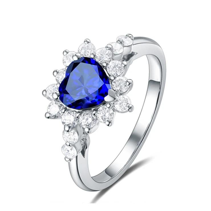 Gemstone Halo Heart Blue Sapphire & Diamond Ring Star Style 3 Carats - Gemstone Ring-harrychadent.ca