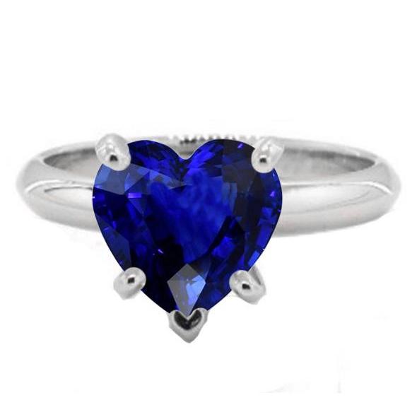 Gemstone Heart Solitaire Prong Set Ceylon Sapphire Ring 2.50 Carats - Gemstone Ring-harrychadent.ca