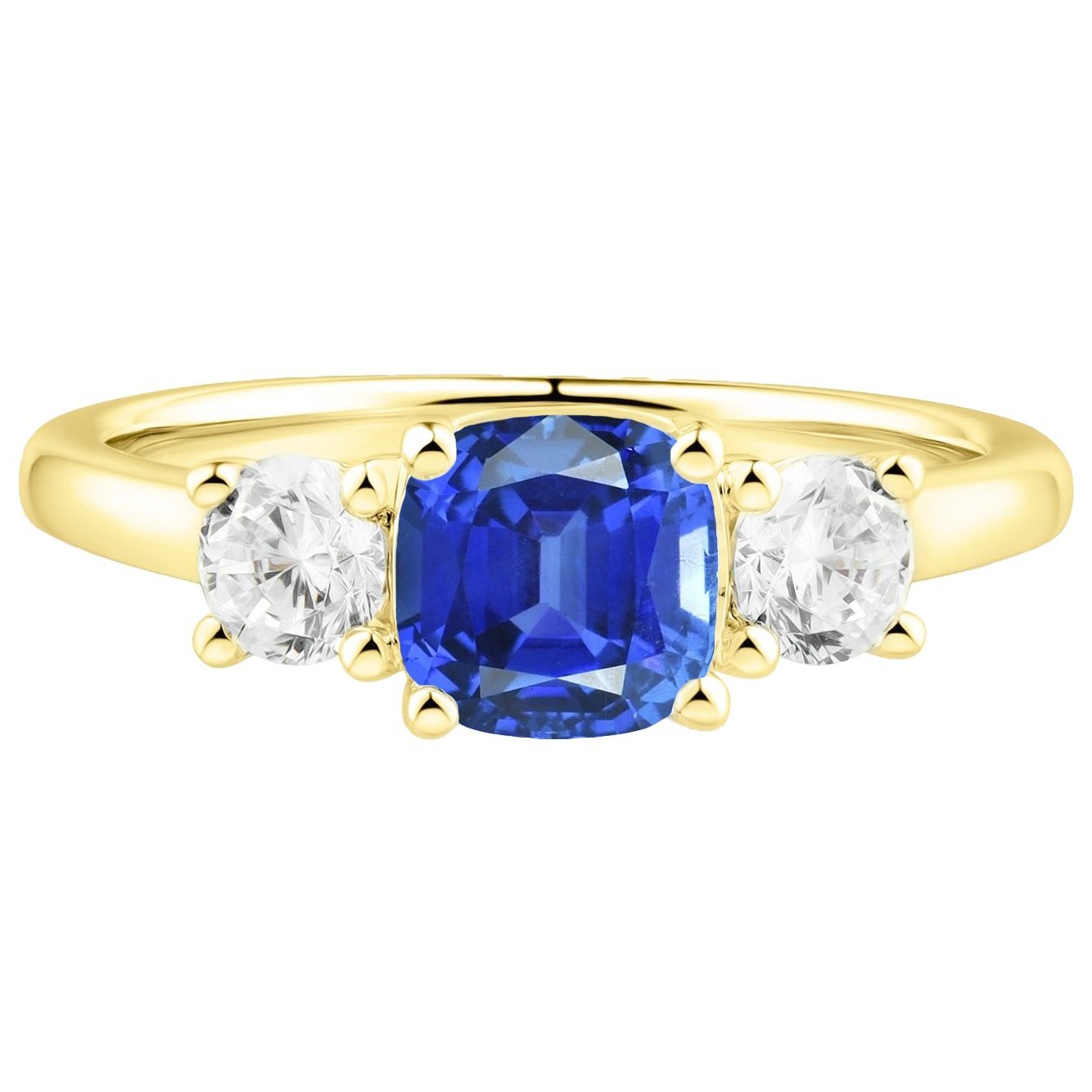 Gemstone Jewelry 3 Stone Cushion Sapphire Diamond Ring 4.50 Carats - Gemstone Ring-harrychadent.ca