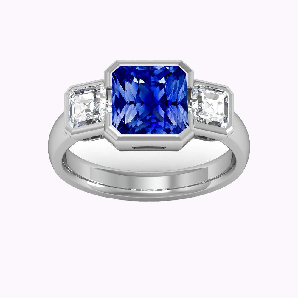 Gemstone Jewelry 3 Stone Radiant Sapphire & Asscher Diamonds 3 Carats - Gemstone Ring-harrychadent.ca