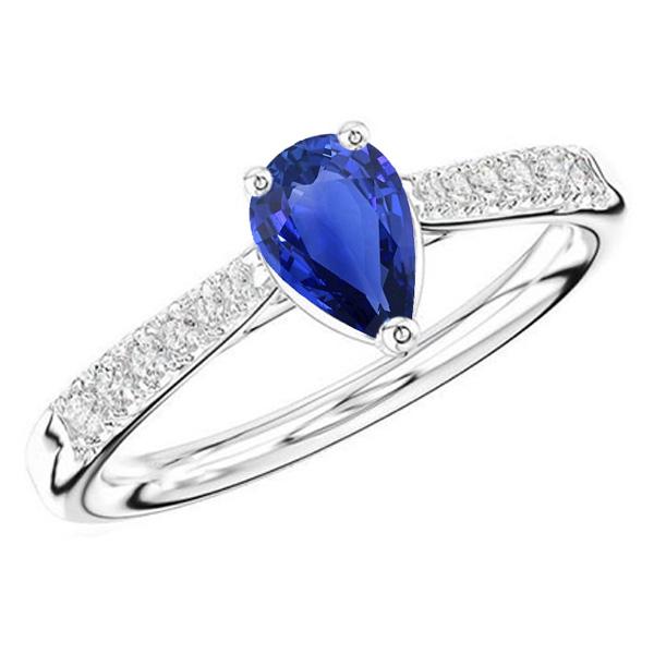 Gemstone Jewelry Blue Sapphire Ring Pear & Diamonds 2.50 Carats - Gemstone Ring-harrychadent.ca