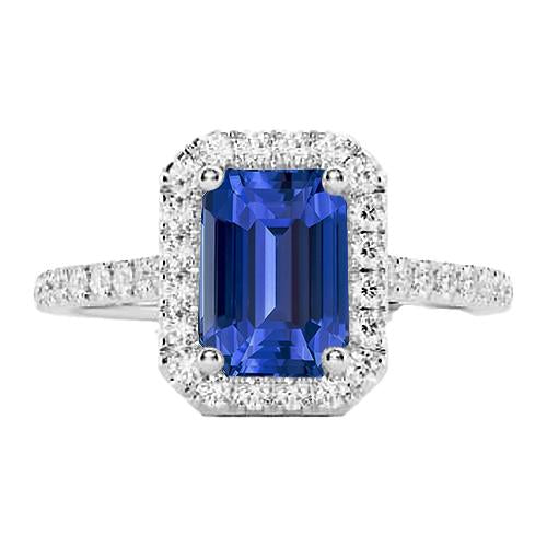 Gemstone Jewelry Halo Sri Lankan Sapphire Diamond Ring 4.50 Carats - Gemstone Ring-harrychadent.ca