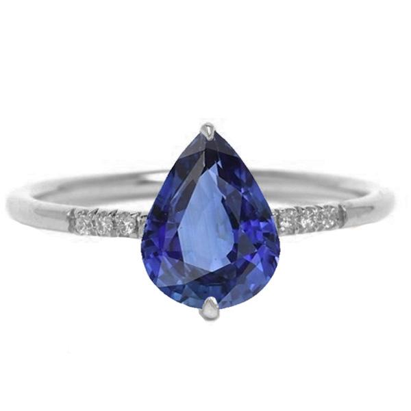 Gemstone Pear Blue Sapphire Ring & Small Round Diamonds 3 Carats - Gemstone Ring-harrychadent.ca