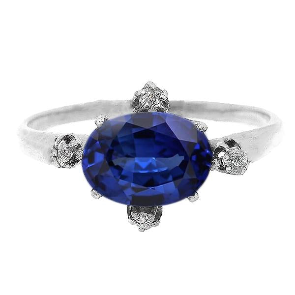 Gemstone Ring Blue Sapphire & Diamonds 5 Stone Jewelry 3.50 Carats - Gemstone Ring-harrychadent.ca
