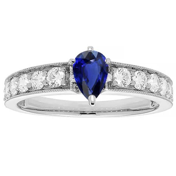 Gemstone Ring Pear Ceylon Sapphire Channel Set Diamonds 3 Carats - Gemstone Ring-harrychadent.ca