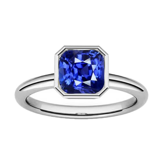 Gemstone Solitaire Ring Cushion Bezel Set Blue Sapphire 1.50 Carats - Gemstone Ring-harrychadent.ca