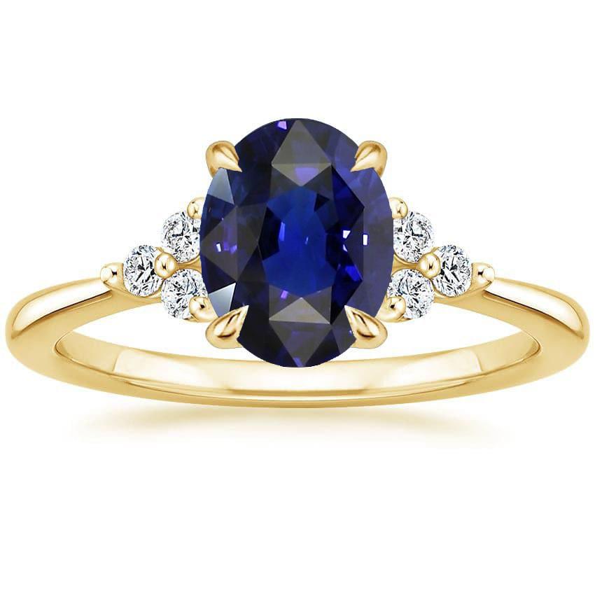 Gemstone Solitaire With Accents Ring Deep Blue Sapphire 3.50 Carats - Gemstone Ring-harrychadent.ca