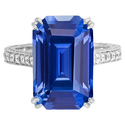 Gold Diamond Jewelry Prong Set Blue Sapphire Ring 5 Carats Milgrain - Gemstone Ring-harrychadent.ca