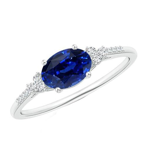 Gold Diamond & Oval Sapphire Gemstone Ring 4 Carats Women's Jewelry - Gemstone Ring-harrychadent.ca