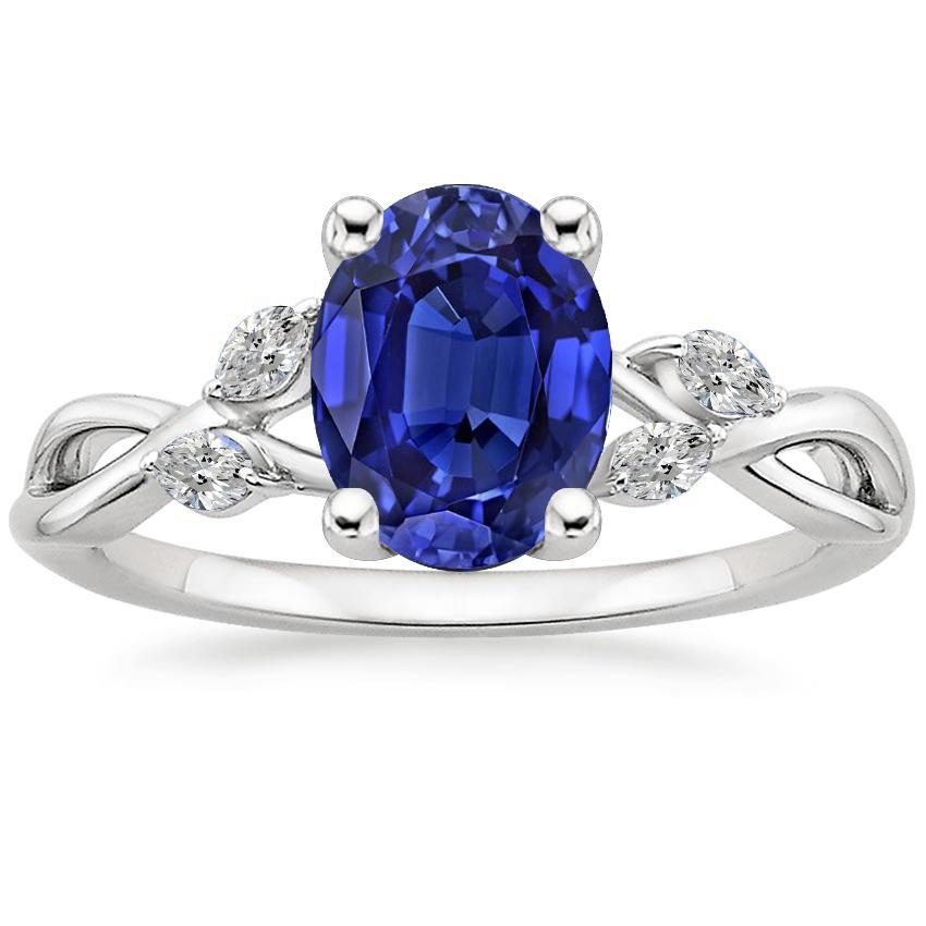 Gold Gemstone Ring Oval Blue Sapphire With Marquise Accents 4 Carats - Gemstone Ring-harrychadent.ca