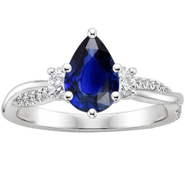 Gold Gemstone Ring Pear Blue Sapphire & Round Diamonds 5.50 Carats - Gemstone Ring-harrychadent.ca
