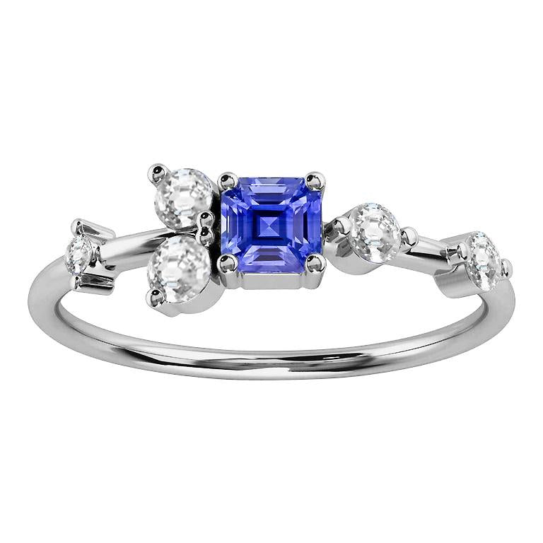 Gold Round Diamond & Asscher Cut Sapphire Anniversary Ring 2.50 Carats - Gemstone Ring-harrychadent.ca