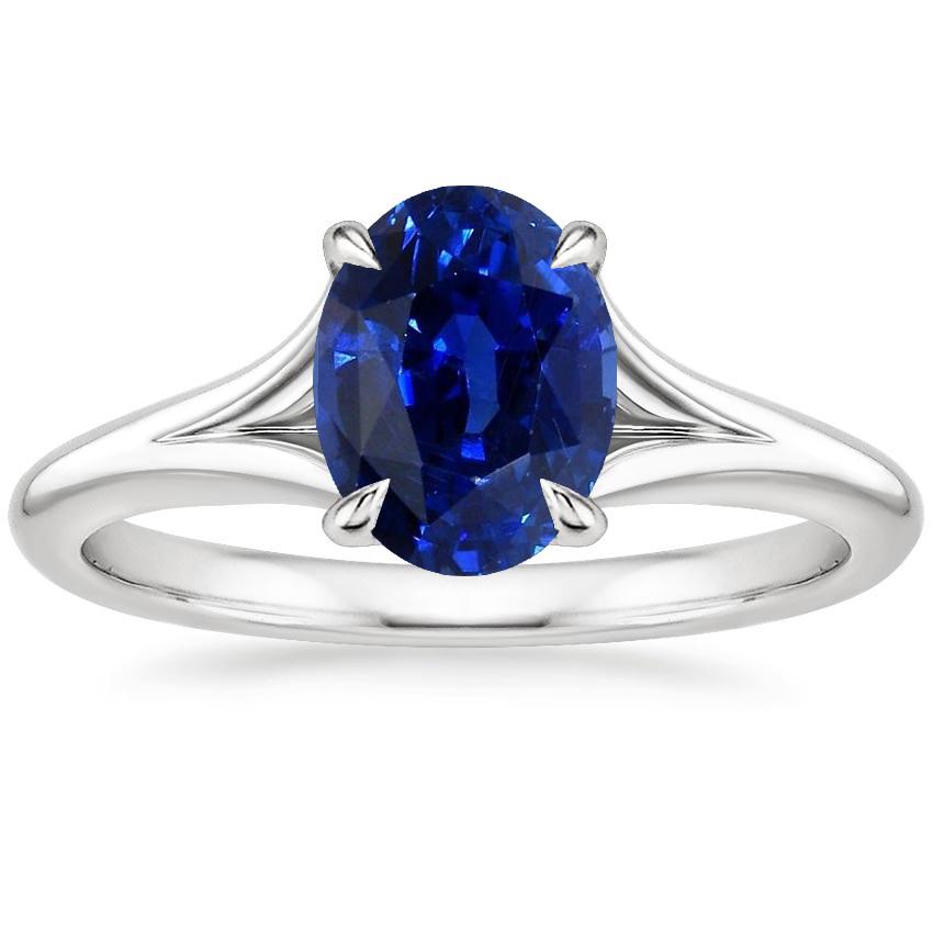 Gold Solitaire Blue Sapphire Ring Prong Set Oval Split Shank 3 Carats - Gemstone Ring-harrychadent.ca