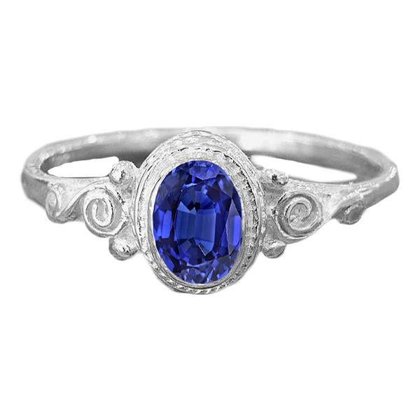 Gold Solitaire Oval Blue Sapphire Ring Antique Style 2 Carats - Gemstone Ring-harrychadent.ca