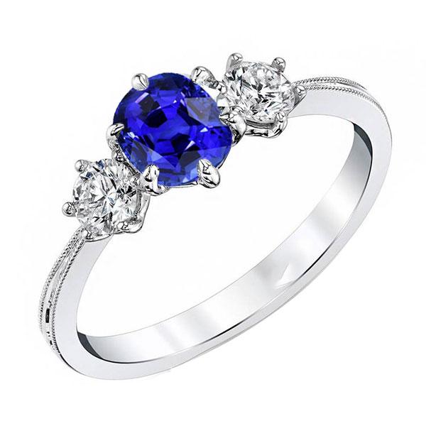 Gold Three Stone Cushion Cut Sapphire Ring 2 Carats Ladies Jewelry - Gemstone Ring-harrychadent.ca