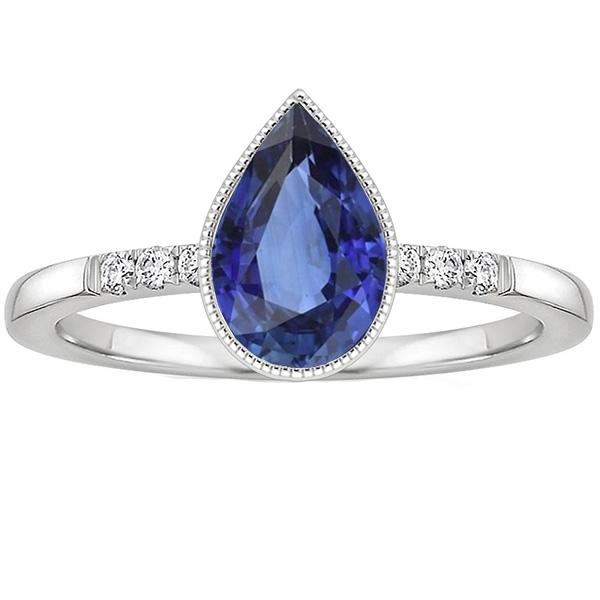Halo Bezel Set Ring Pear Sri Lankan Sapphire & Diamonds 2.50 Carats - Gemstone Ring-harrychadent.ca