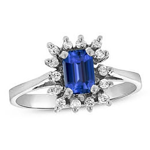 Halo Blue Sapphire Wedding Ring Emerald 2.50 Carats Flower Style - Gemstone Ring-harrychadent.ca