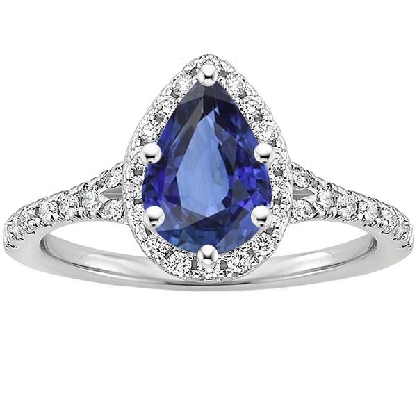 Halo Diamond Ring Pear Cut Blue Sapphire Gemstone Jewelry 5.25 Carats - Gemstone Ring-harrychadent.ca