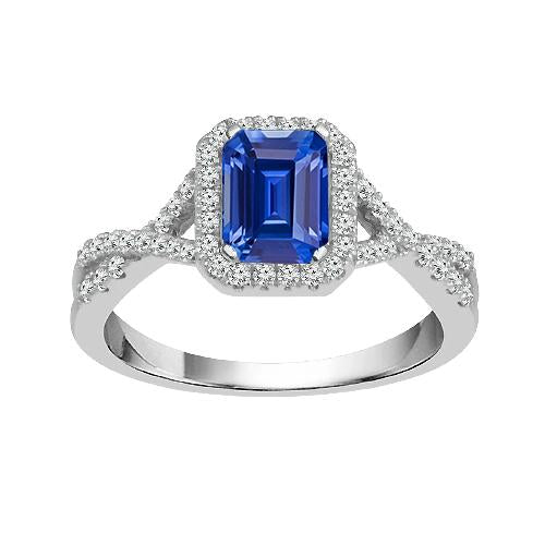 Halo Emerald Blue Sapphire Ring Twisted Shank Diamonds 3.50 Carats - Gemstone Ring-harrychadent.ca