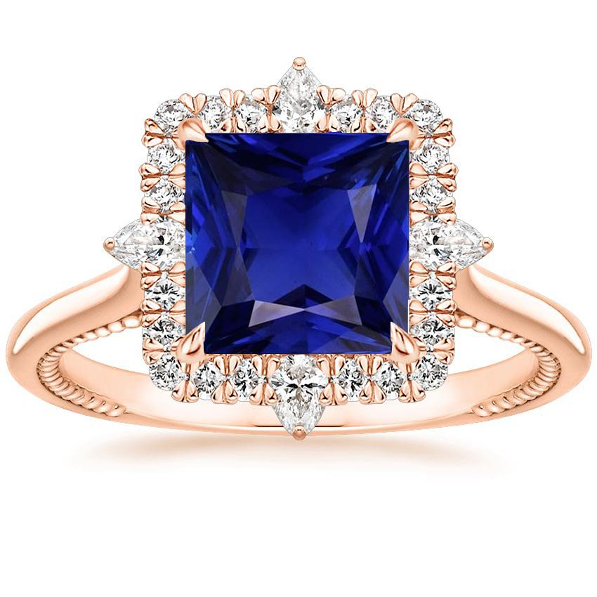 Halo Engagement Ring Vintage Style Blue Sapphire 6.25 Carats Rose Gold - Gemstone Ring-harrychadent.ca