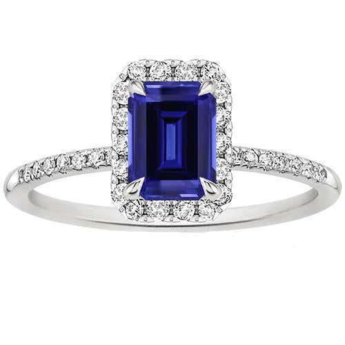 Halo Fancy Diamond Ring Emerald Cut Sri Lankan Sapphire 4.25 Carats - Gemstone Ring-harrychadent.ca