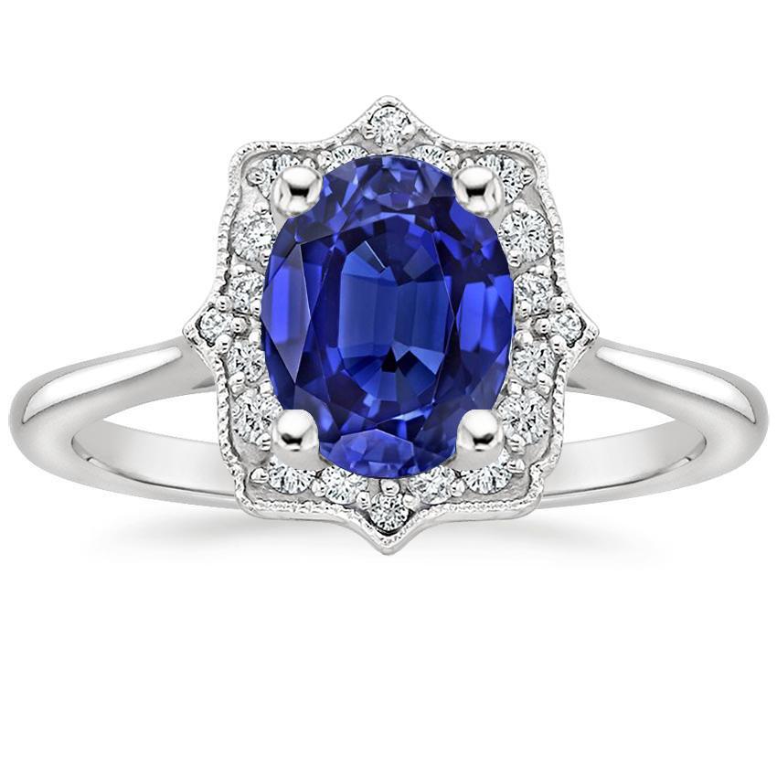Halo Oval Blue Sapphire Wedding Ring 3.50 Carats Women Diamond Jewelry - Gemstone Ring-harrychadent.ca