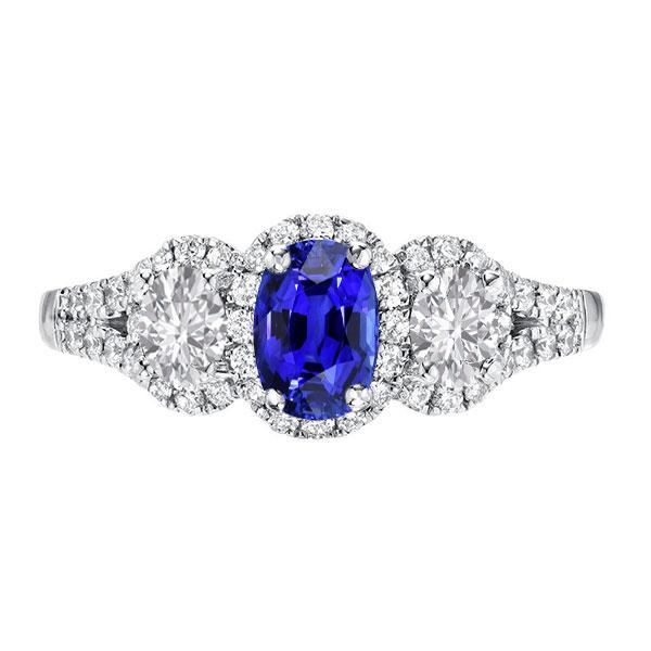 Halo Oval Sapphire Ring 3 Stone Style Split Shank 3.50 Carats - Gemstone Ring-harrychadent.ca
