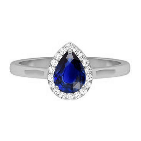 Halo Pear Deep Blue Sapphire Ring White Gold 3 Carats Jewelry - Gemstone Ring-harrychadent.ca