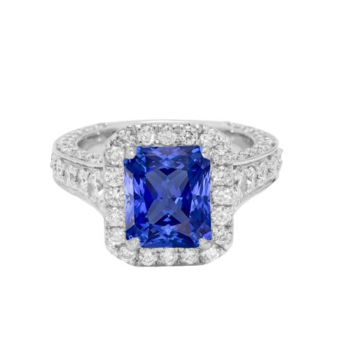 Halo Radiant Ceylon Sapphire Diamond Ring Jewelry 3.50 Carats - Gemstone Ring-harrychadent.ca