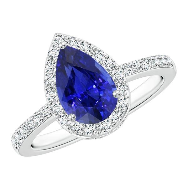 Halo Ring Pear Ceylon Sapphire & Pave Set Diamonds 4.50 Carats - Gemstone Ring-harrychadent.ca
