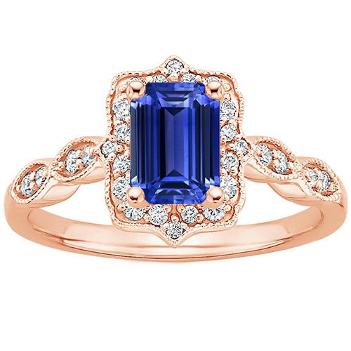 Halo Ring Rose Gold 14K Emerald Blue Sapphire & Diamond 4 Carats - Gemstone Ring-harrychadent.ca