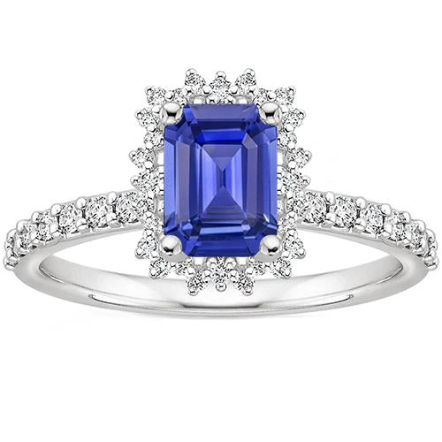 Halo Ring Star Style Ceylon Sapphire & Diamond 4.50 Carats - Gemstone Ring-harrychadent.ca