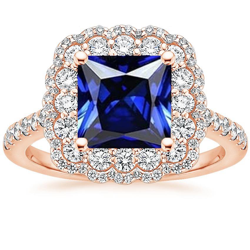Halo Round Diamond Ring Flower Style Princess Blue Sapphire 7 Carats - Gemstone Ring-harrychadent.ca