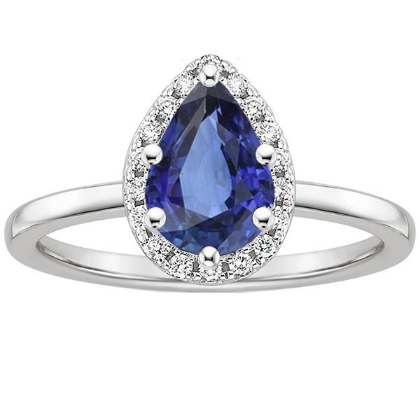 Halo White Gold Ring Pear Blue Sapphire & Diamonds 4 Carats - Gemstone Ring-harrychadent.ca