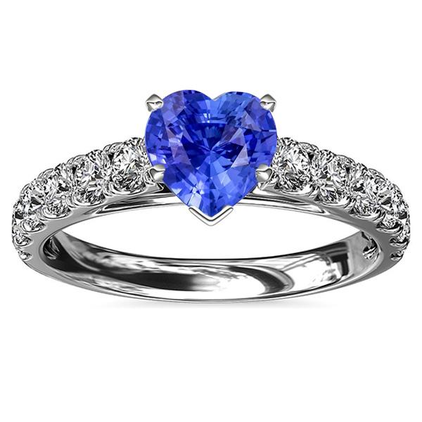 Heart Solitaire Natural Blue Sapphire Diamond Accents Ring 3.50 Carats - Gemstone Ring-harrychadent.ca