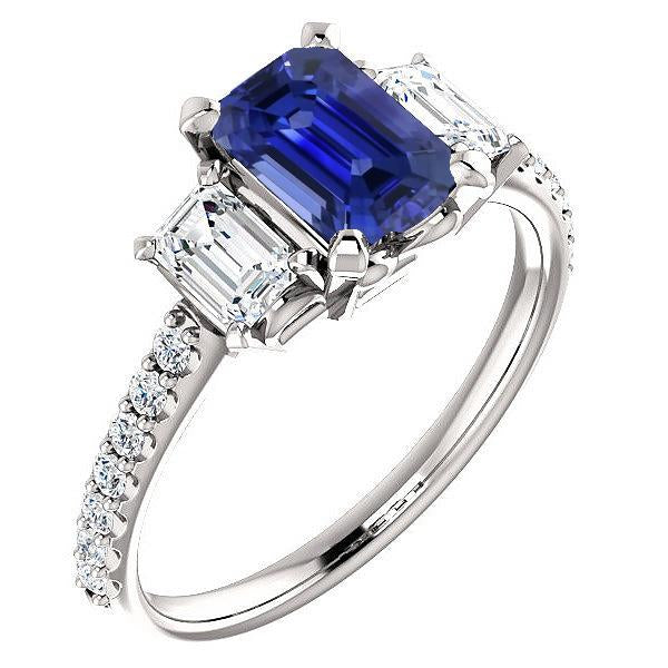 Ladies 3 Stone Ring With Accents Emerald Ceylon Sapphire 4 Carats - Gemstone Ring-harrychadent.ca