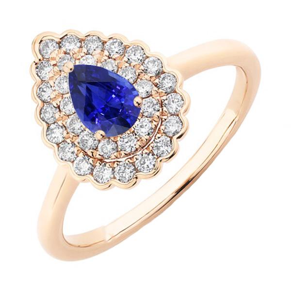 Ladies Double Halo Ring Pear Blue Sapphire & Diamonds 3.50 Carats - Gemstone Ring-harrychadent.ca