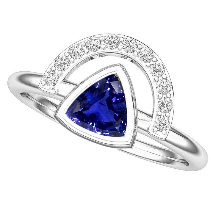 Ladies Gemstone Jewelry Trillion Bezel Set Blue Sapphire Ring 2 Carats - Gemstone Ring-harrychadent.ca