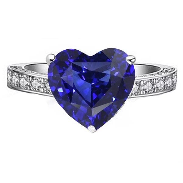 Ladies Gemstone Ring Heart Cut Sapphire & Diamonds 3 Carats Jewelry - Gemstone Ring-harrychadent.ca