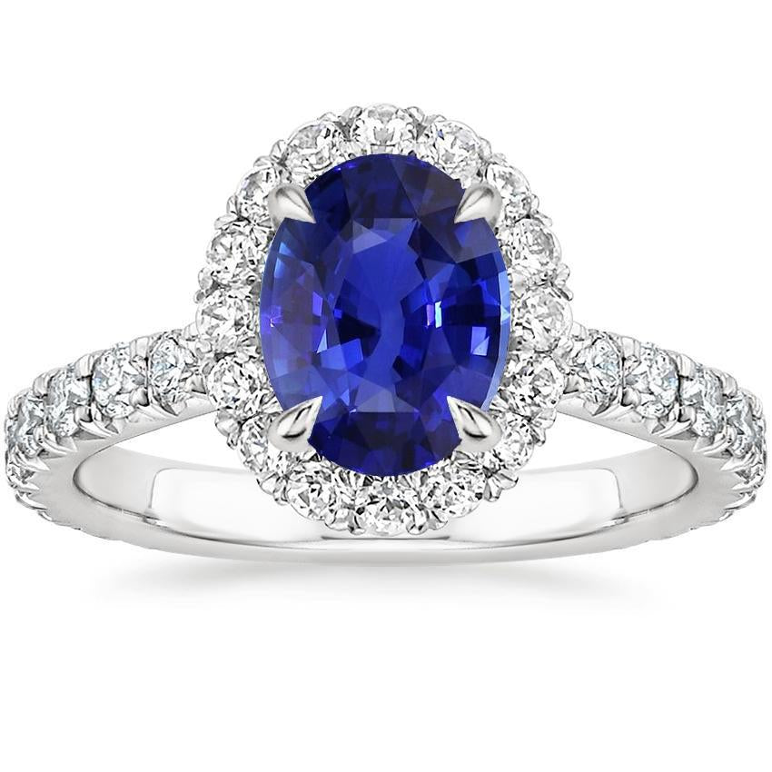 Ladies Halo Sri Lankan Sapphire & Pave Set Diamond Ring 5.50 Carats - Gemstone Ring-harrychadent.ca