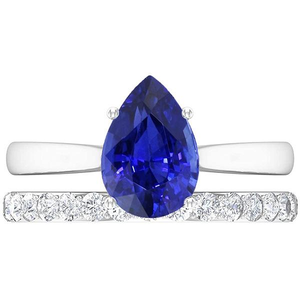 Pear Blue Sapphire Wedding Ring Set White Gold & Diamonds 4.50 Carats - Gemstone Ring-harrychadent.ca