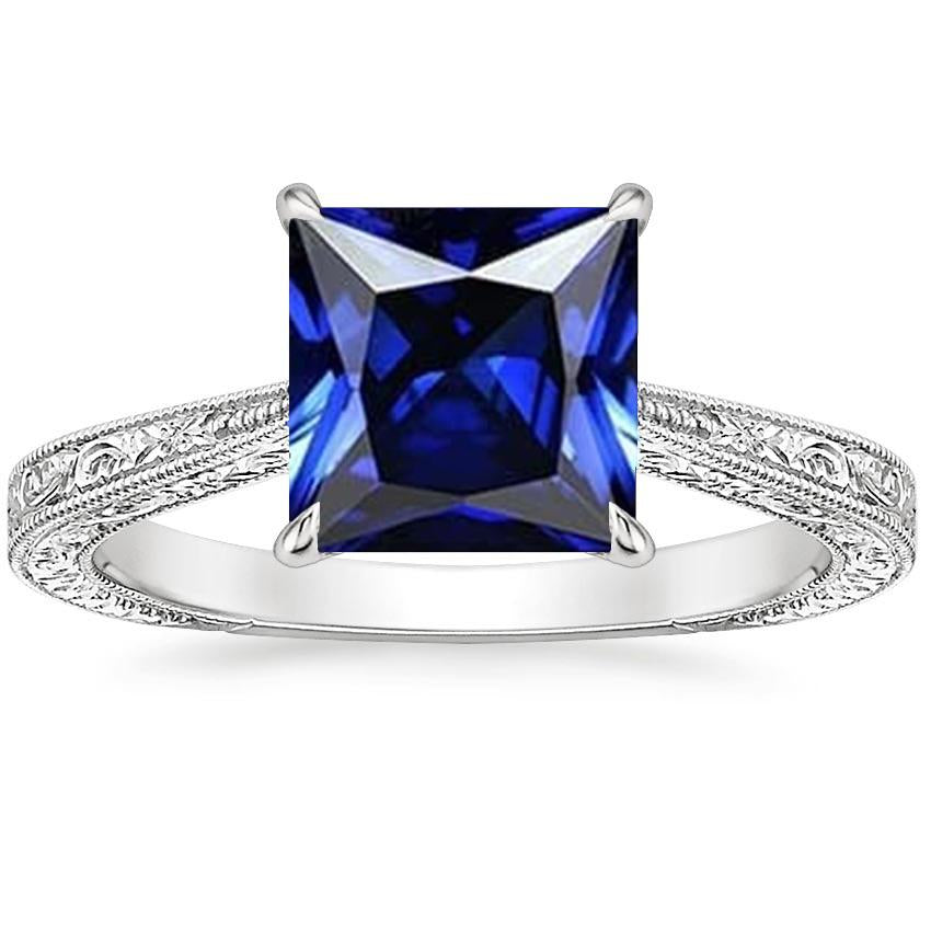 Princess Solitaire Ring Vintage Style Blue Sapphire 5 Carat White Gold - Gemstone Ring-harrychadent.ca
