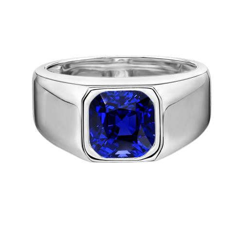 Radiant Solitaire Men's Ring Gold Ceylon Sapphire Thick Shank 1 Carat - Gemstone Ring-harrychadent.ca