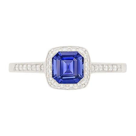 Round Diamond Halo Asscher Blue Sapphire Engagement Ring 1.75 Carats - Gemstone Ring-harrychadent.ca