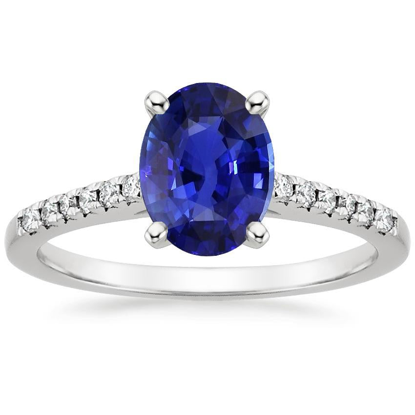 Round Diamond Pave Set Ring Oval Cut Sri Lankan Sapphire 5 Carats - Gemstone Ring-harrychadent.ca