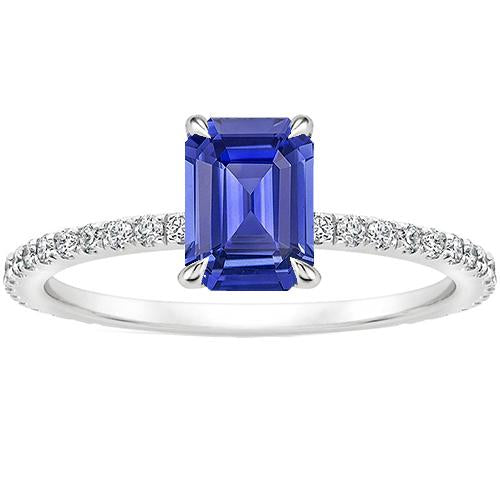 Solitaire Accents Ring Emerald Blue Sapphire & Diamond 4 Carats - Gemstone Ring-harrychadent.ca