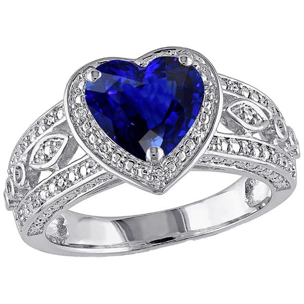 Solitaire Ring Heart Deep Blue Sapphire Vintage Style 2 Carats - Gemstone Ring-harrychadent.ca